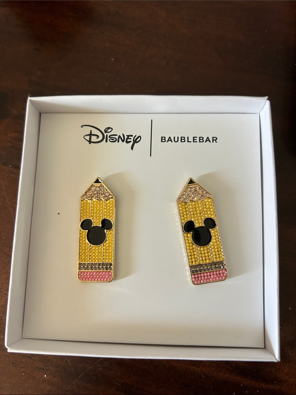 BaubleBar Yellow and Pink Mickey Pencil Stud Earrings